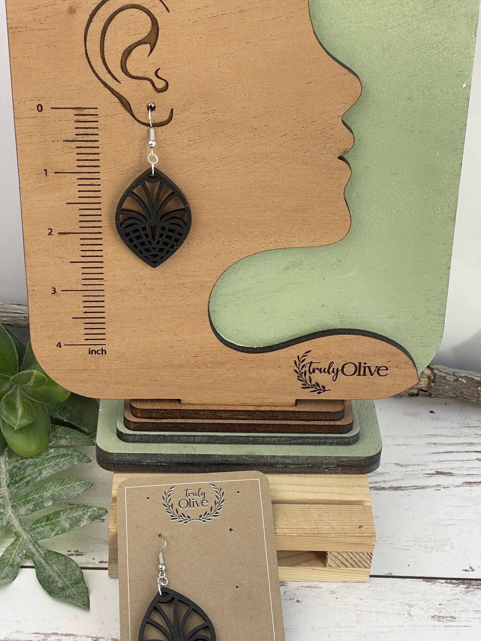 Truly Olive Geometric Style Filigree Lightweight Wood Earrings - Earrings Dangle Earrings