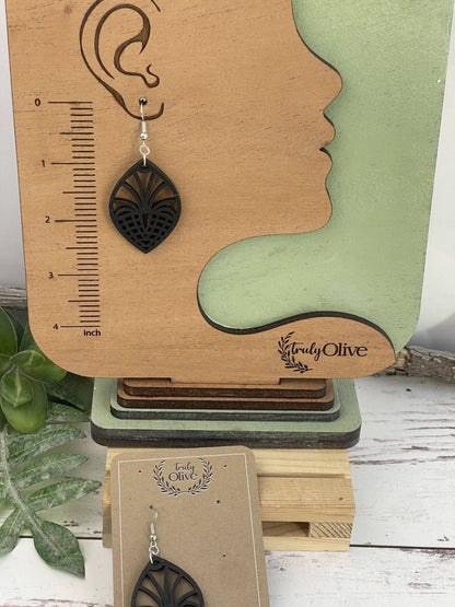 Truly Olive Geometric Style Filigree Lightweight Wood Earrings - Earrings Dangle Earrings
