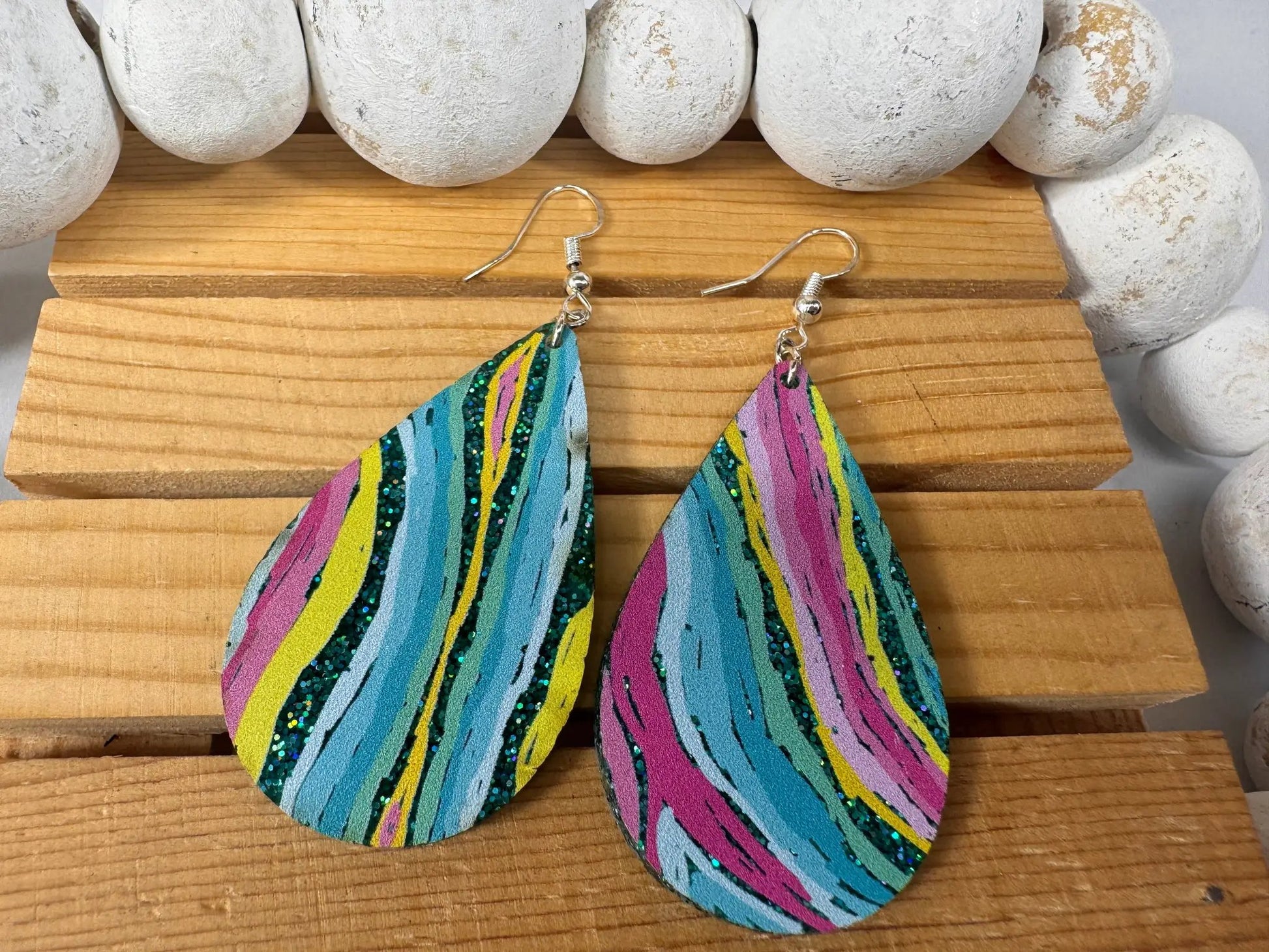 Truly Olive Colorful Wavey Pattern Acrylic Earrings - Earrings Dangle Earrings