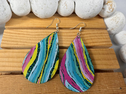 Truly Olive Colorful Wavey Pattern Acrylic Earrings - Earrings Dangle Earrings