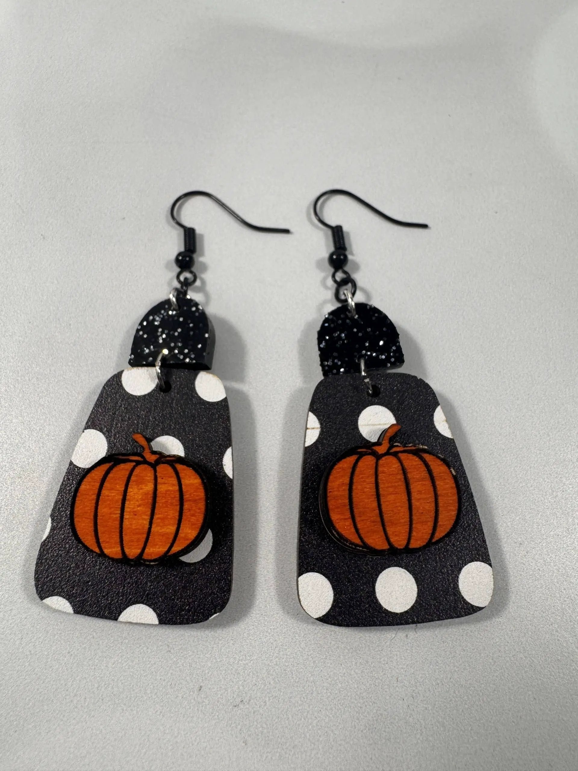Truly Olive Cute Fall Pumpkin Polk A Dots - Earrings Dangle Earrings
