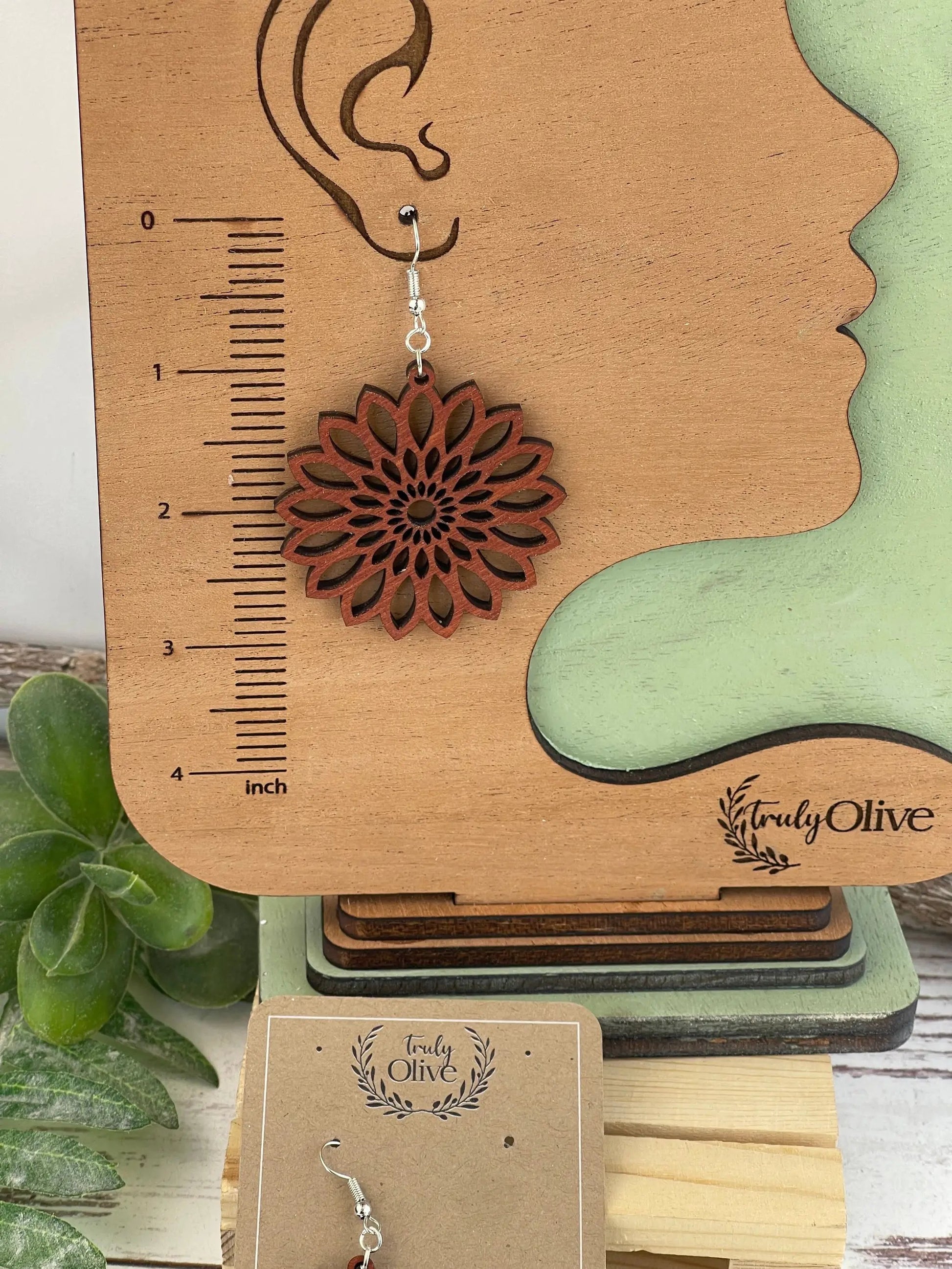 Truly Olive Bohemian Wood Earrings - Earrings Dangle Earrings
