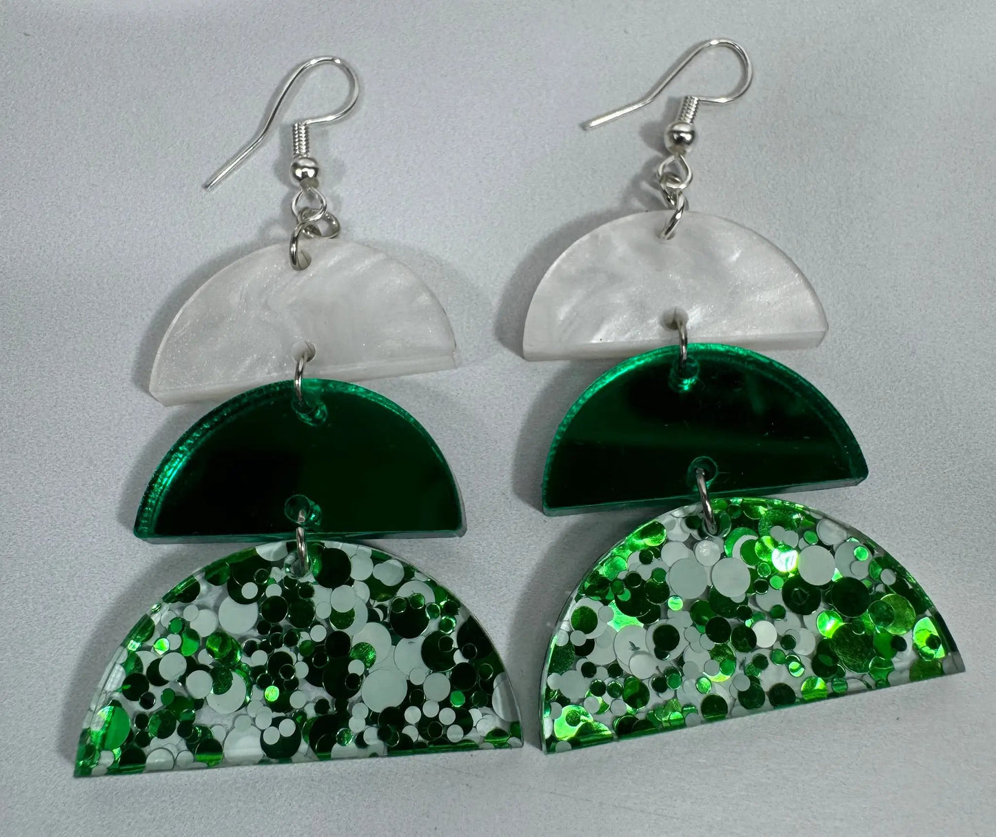 Truly Olive Green and White Sparkly Acrylic Christmas Earrings - Earrings Dangle Earrings