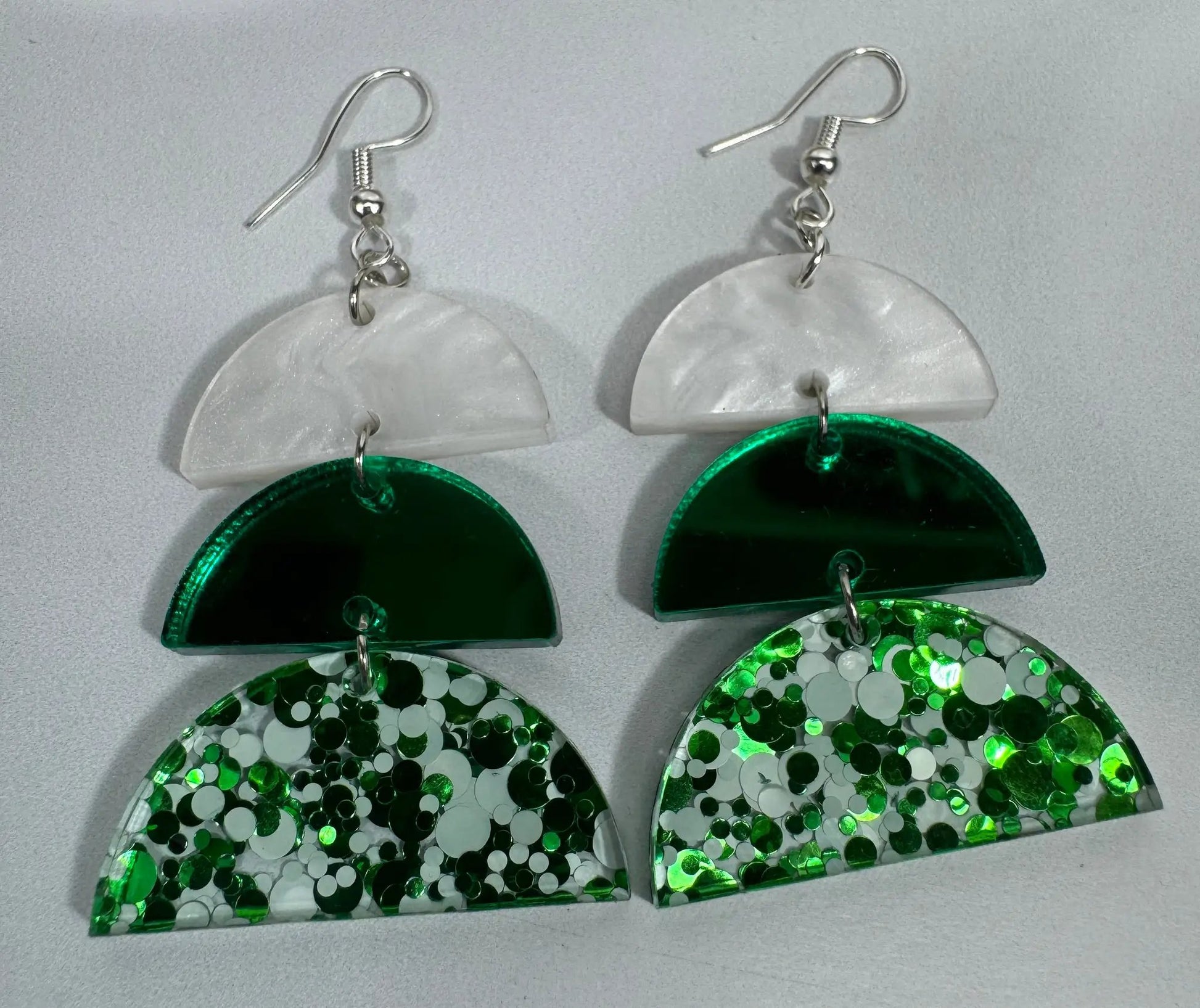 Truly Olive Green and White Sparkly Acrylic Christmas Earrings - Earrings Dangle Earrings