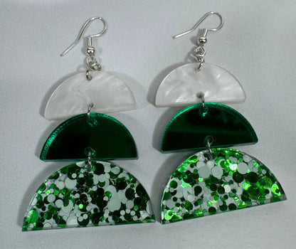 Truly Olive Green and White Sparkly Acrylic Christmas Earrings - Earrings Dangle Earrings