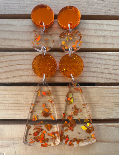 Truly Olive Orange Confetti and Orange Glitter Acrylic Dangle Earrings - Earrings Dangle Earrings