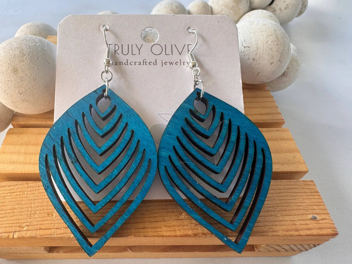 Truly Olive Stylish Pear Shape Lightweight Wood Earrings - Earrings Dangle Earrings