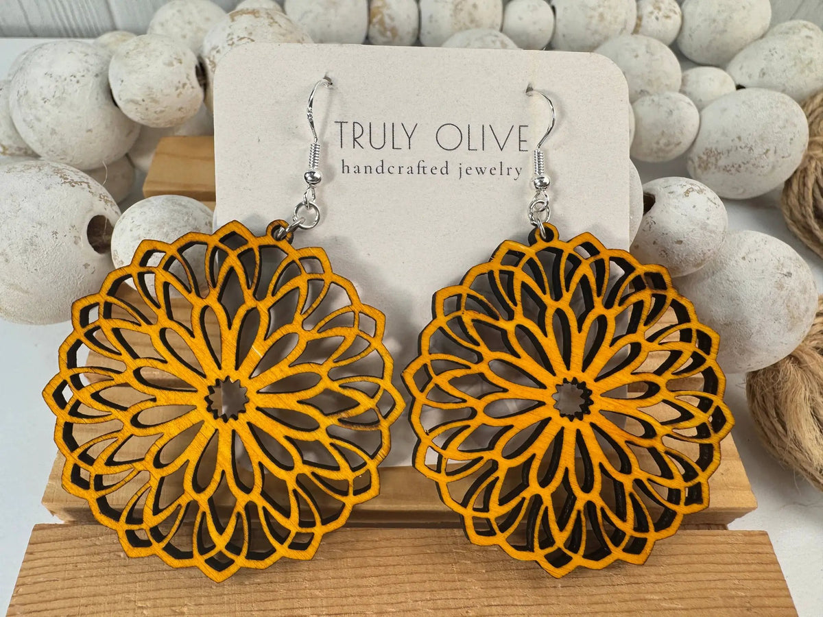 Truly Olive Wooden Oval Lightweight Earrings - Earrings Dangle Earrings