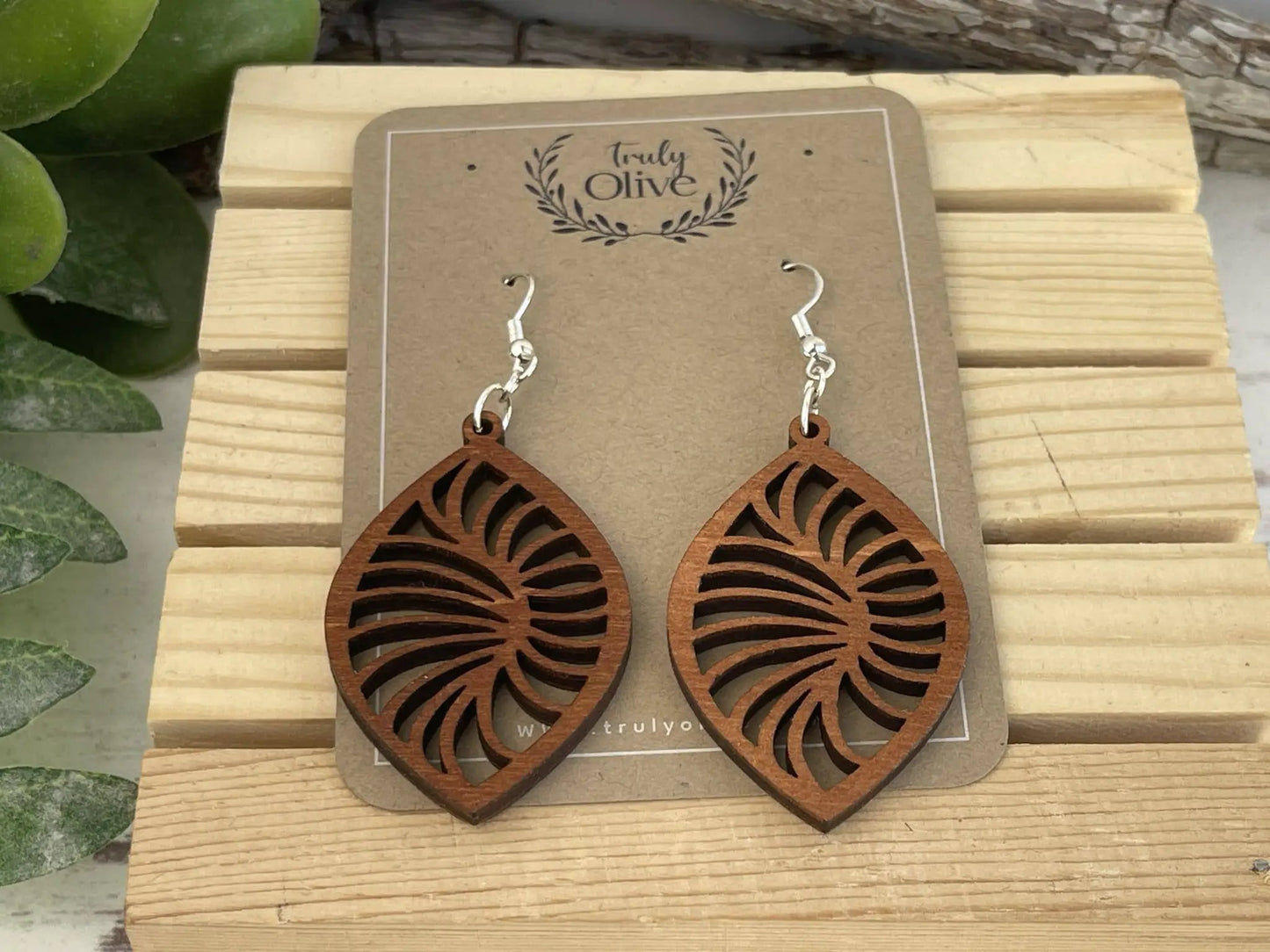 Truly Olive Stylish Geometric Wood Earrings - Earrings Dangle Earrings