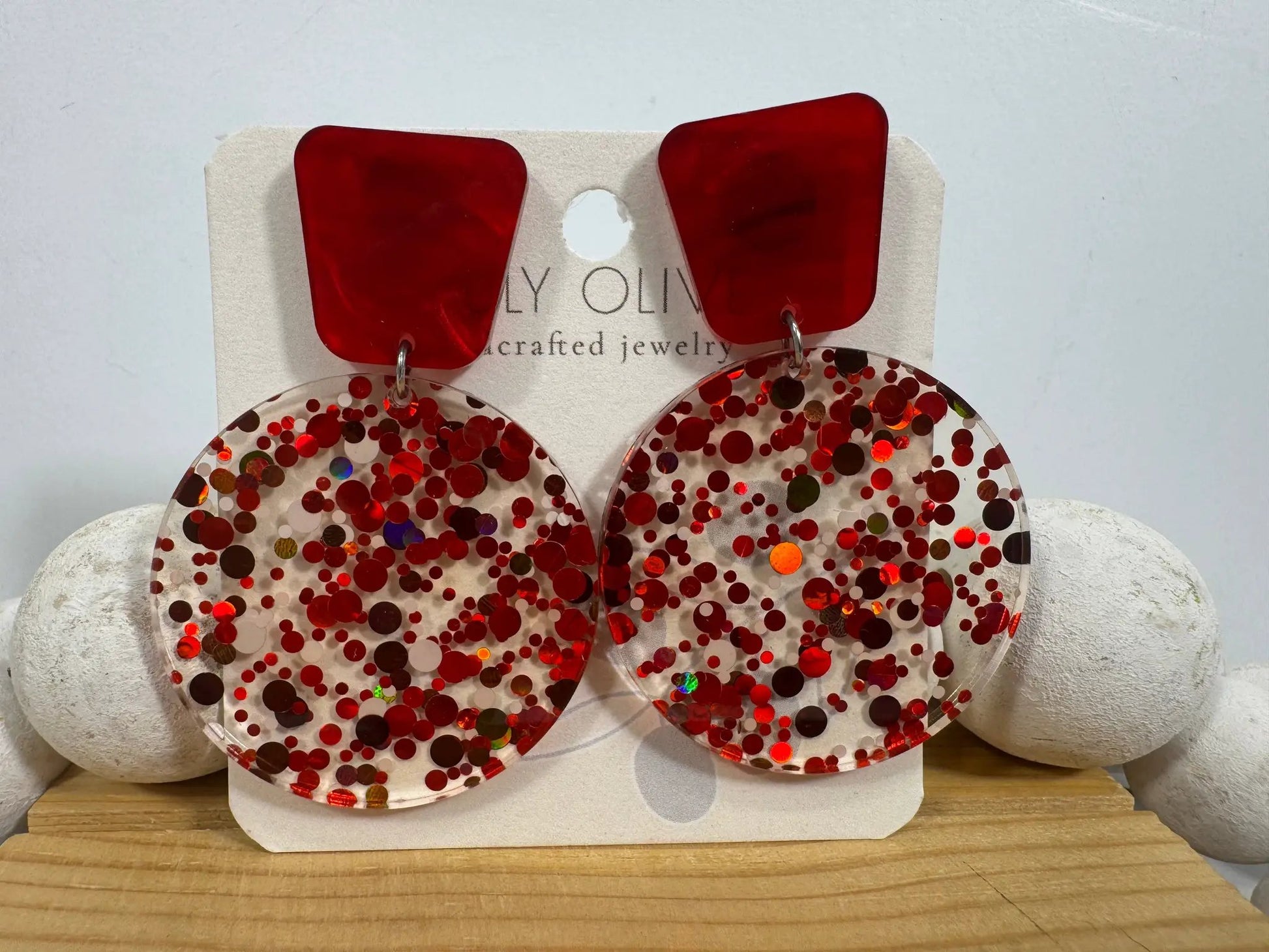 Truly Olive Red Confetti Tiered Circle Earrings - Earrings Dangle Earrings