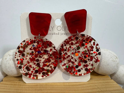 Truly Olive Red Confetti Tiered Circle Earrings - Earrings Dangle Earrings