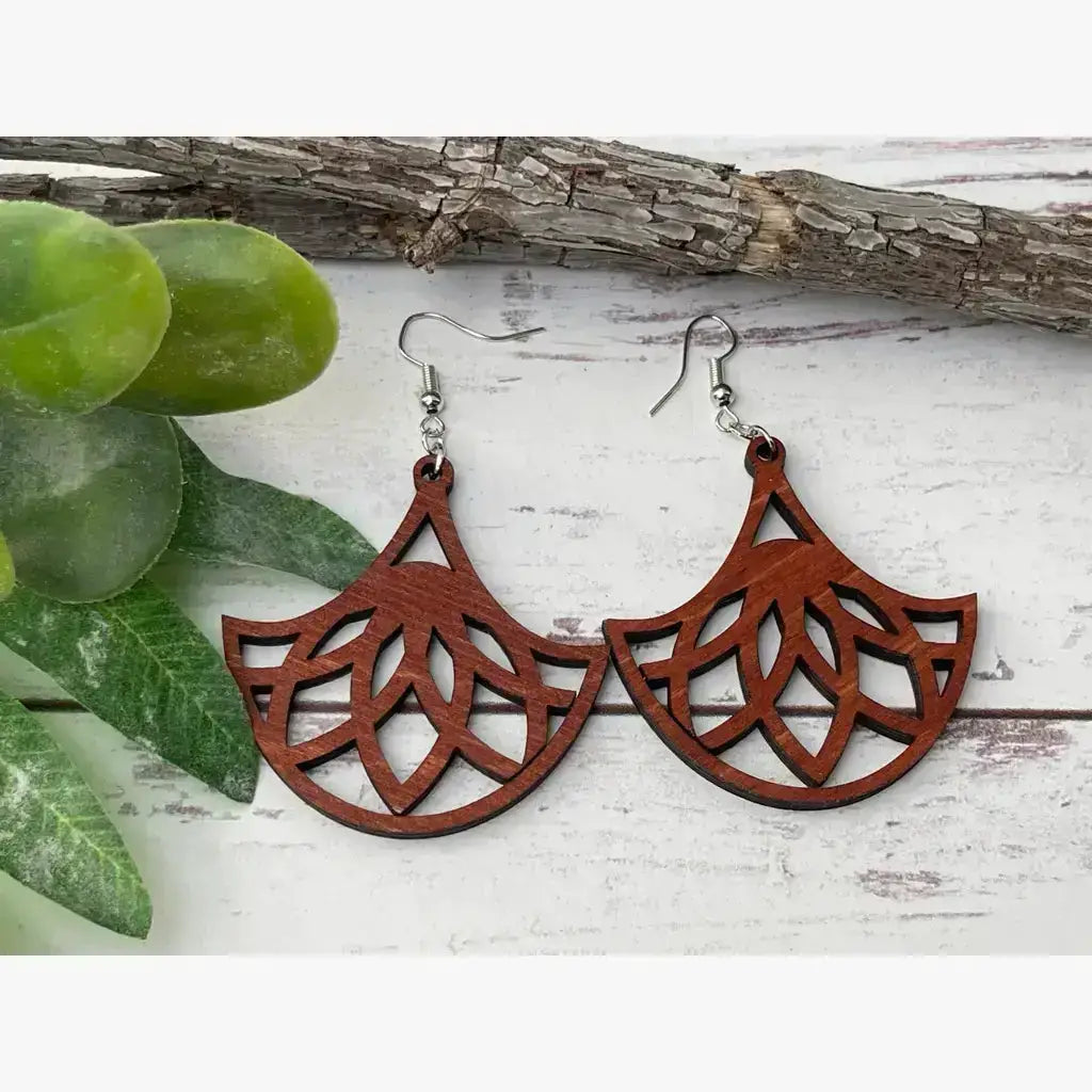 Truly Olive Fan Shape Lightweight Wood Earrings - Earrings Dangle Earrings