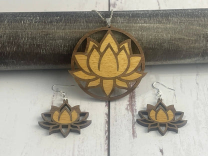 Truly Olive Exquisite Lotus Flower Necklace and Earrings Set - Jewelry Sets Jewelry Set