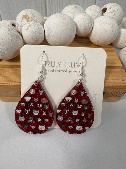 Truly Olive Adorable Red Acrylic Dog Face Earrings - Earrings Dangle Earrings