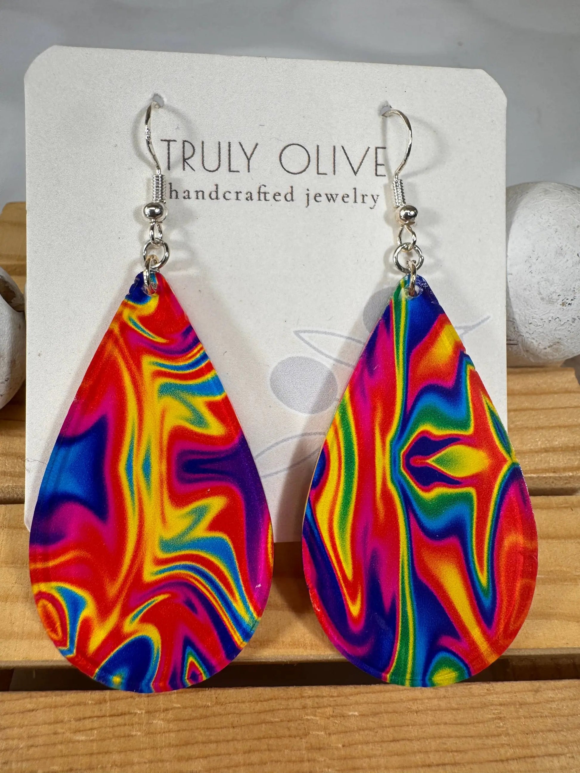 Truly Olive Groovy Swirl Multi Colored Teardrops - Earrings Dangle Earrings