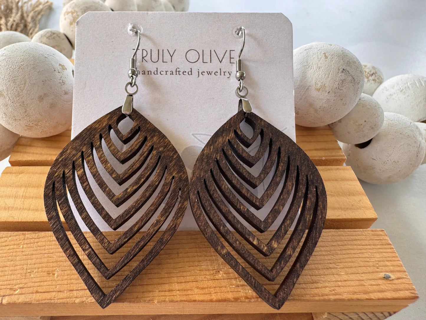 Truly Olive Stylish Pear Shape Lightweight Wood Earrings - Earrings Dangle Earrings