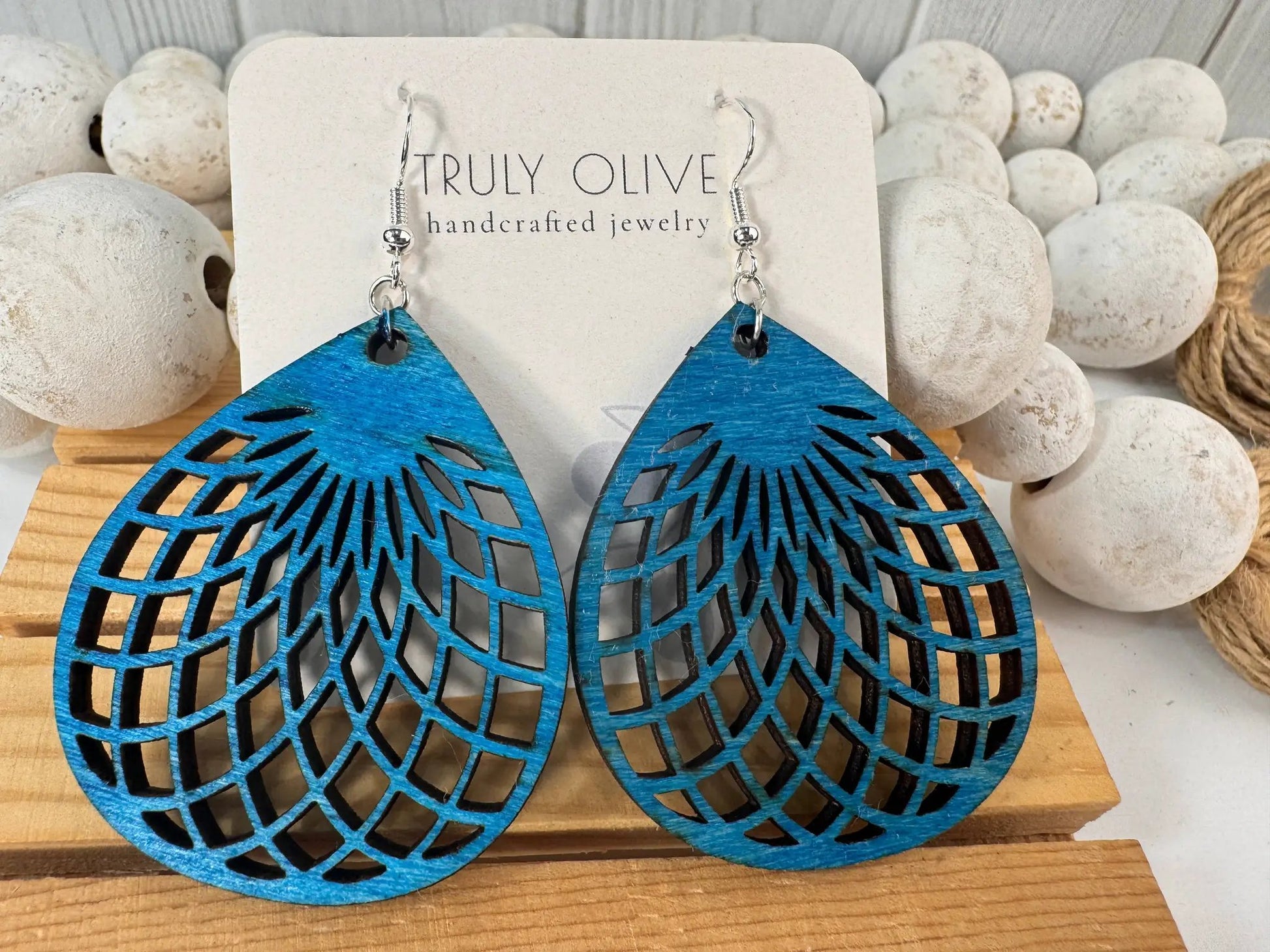 Truly Olive Wooden Statement Earrings - Earrings Dangle Earrings