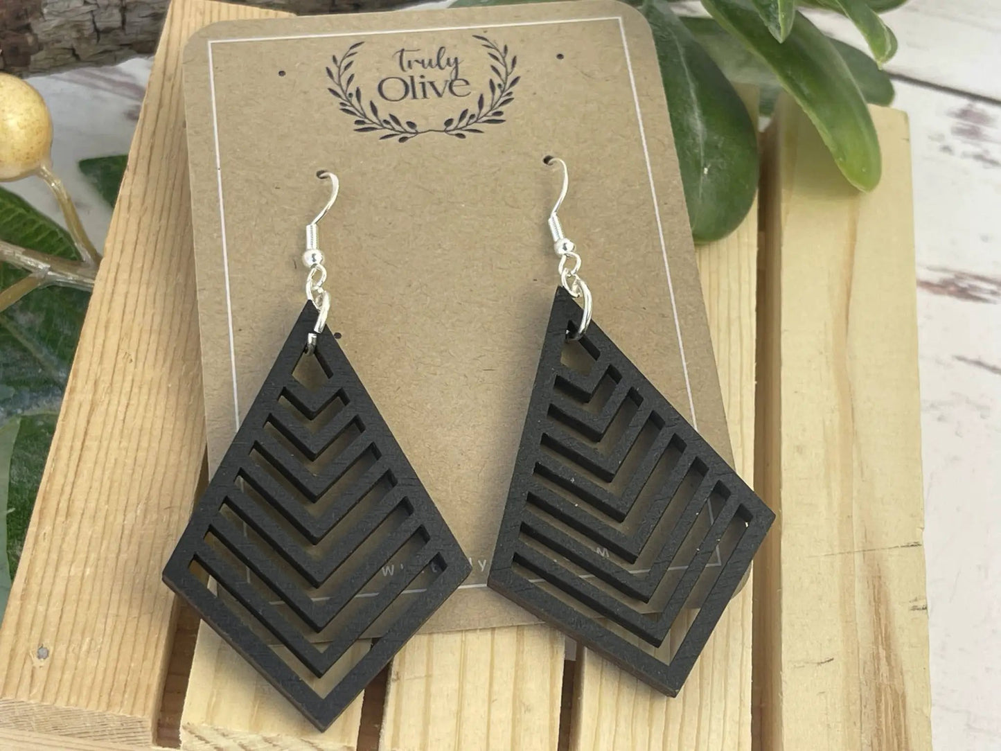 Truly Olive Triangle Wood Earrings Exquisite Unique Accessories - Earrings Dangle Earrings