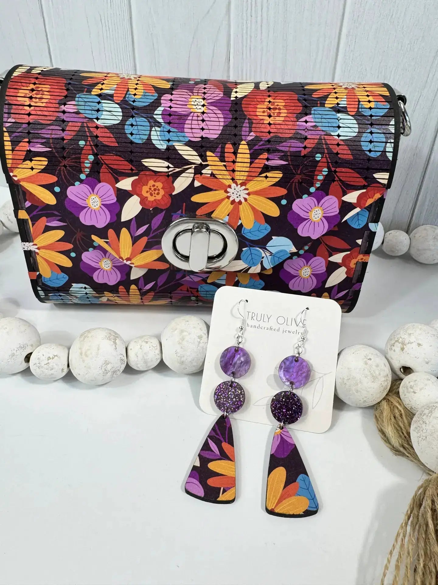 Truly Olive Bright Flower Pattern Wood Handbag Clutch Purse - Clutch Bags Clutch Bag - Women's