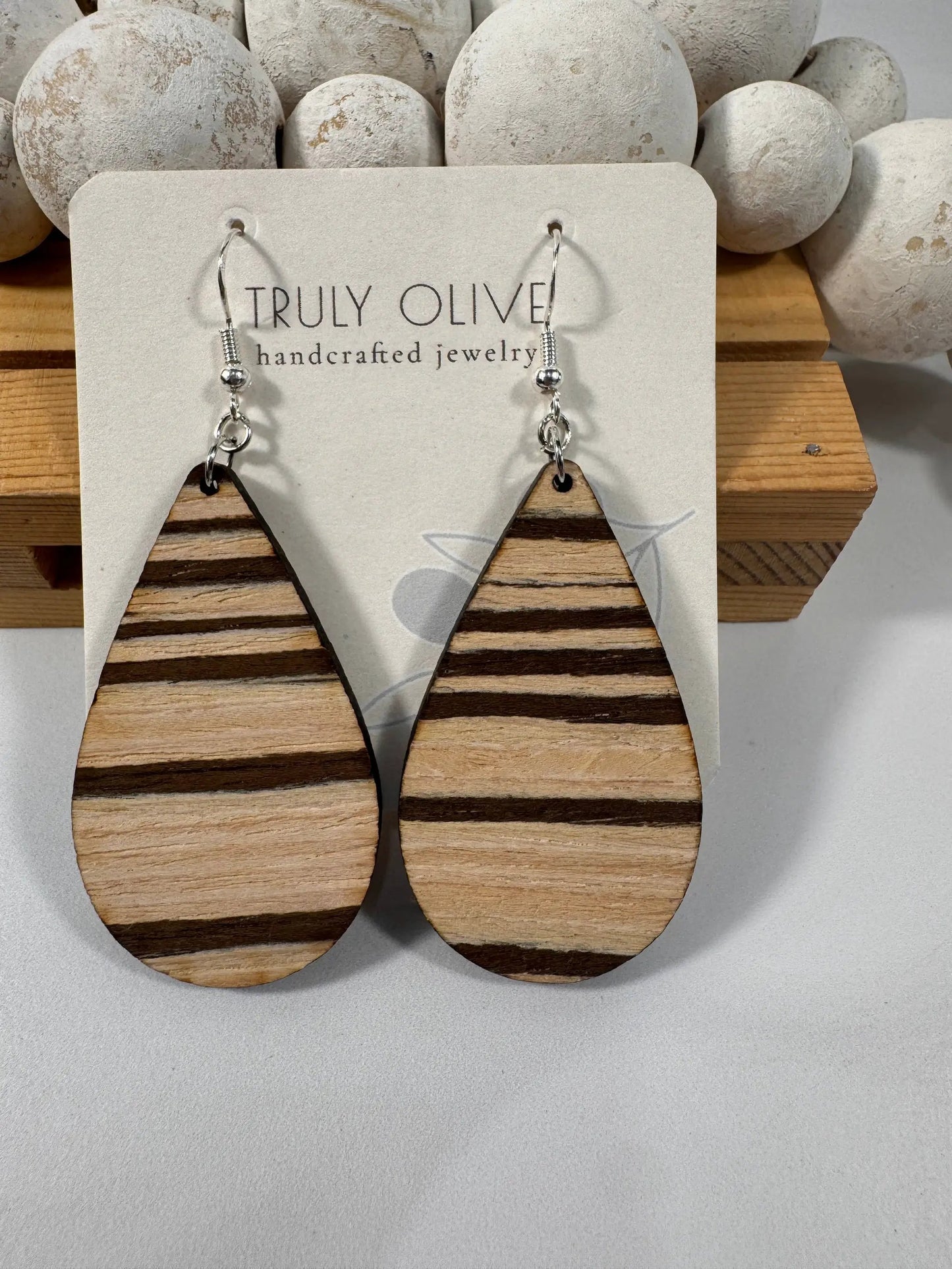 Truly Olive Natural Exotic Brazilian Oak Cafe Collection Wood Earrings - Earrings Hoop Earrings