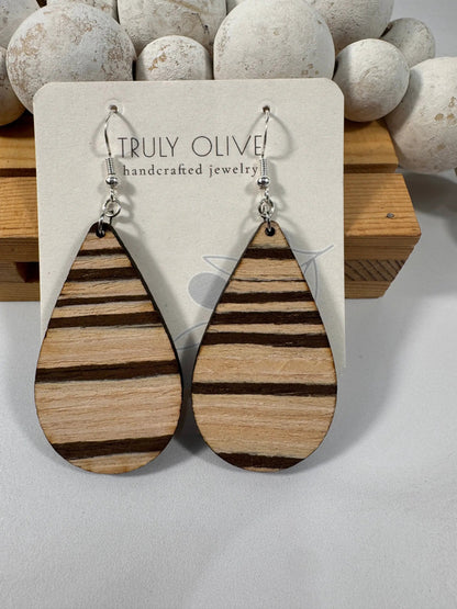 Truly Olive Natural Exotic Brazilian Oak Cafe Collection Wood Earrings - Earrings Hoop Earrings
