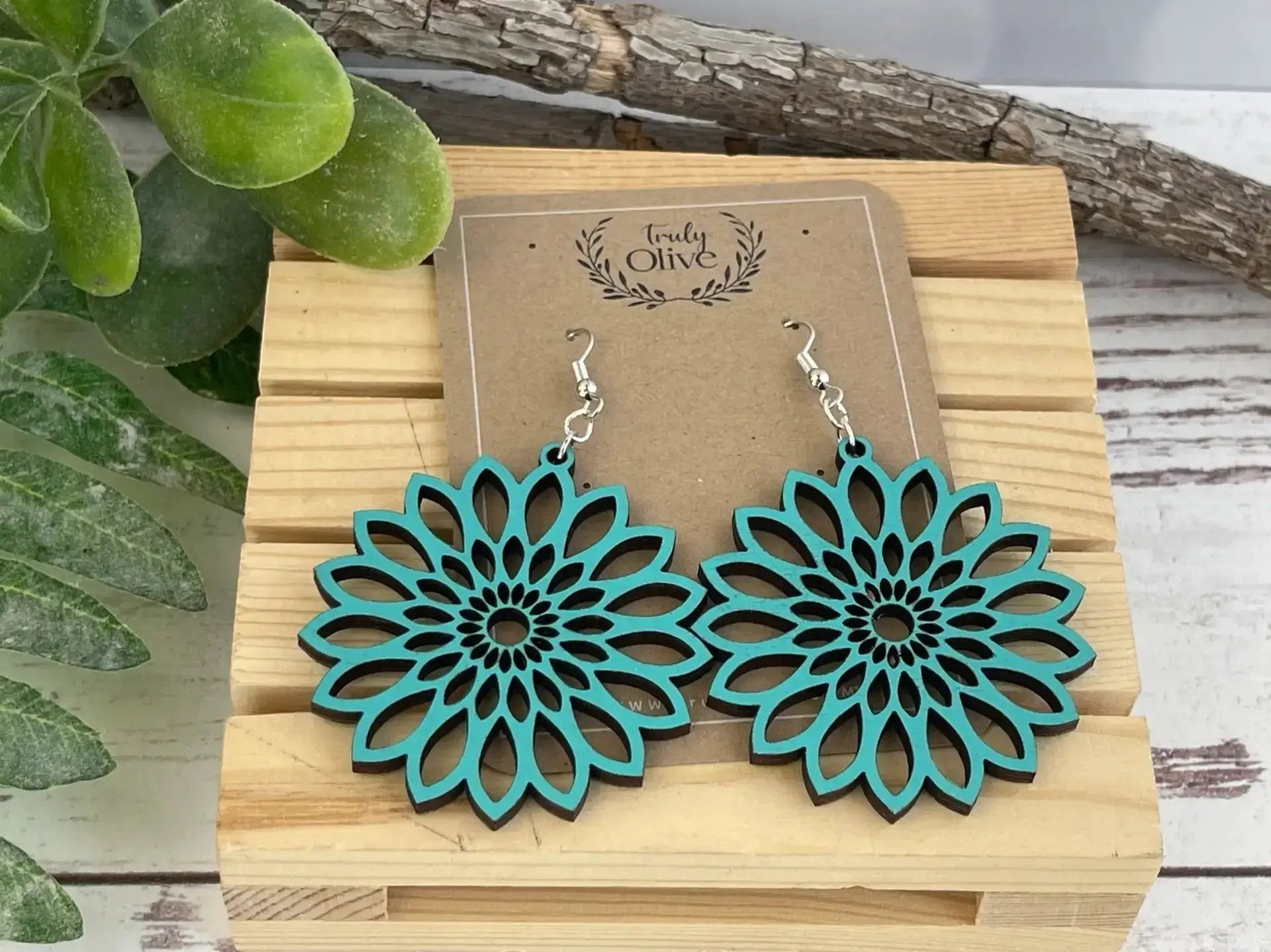 Truly Olive Bohemian Wood Earrings - Earrings Dangle Earrings