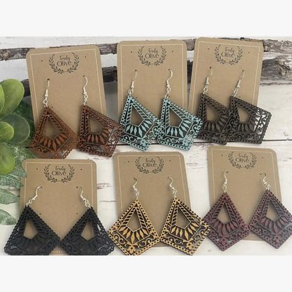 Truly Olive Lightweight Wood Mandala Earrings - Earrings Dangle Earrings