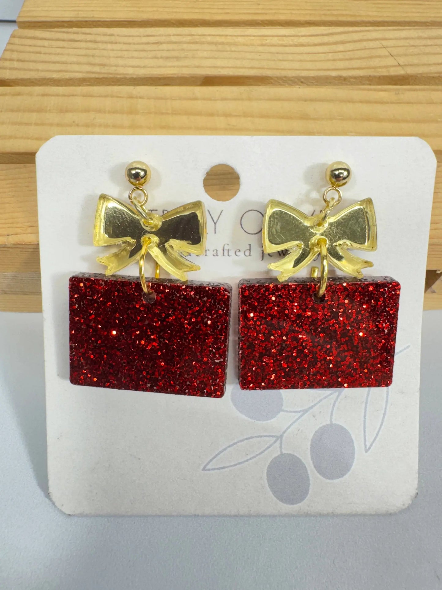 Truly Olive Red and Gold Christmas Present Earrings - Earrings Dangle Earrings