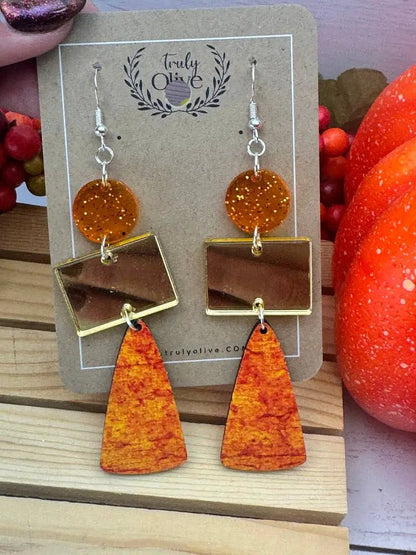 Truly Olive Gold and Orange Fall Dangle Earrings - Earrings Dangle Earrings