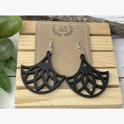 Truly Olive Fan Shape Lightweight Wood Earrings - Earrings Dangle Earrings
