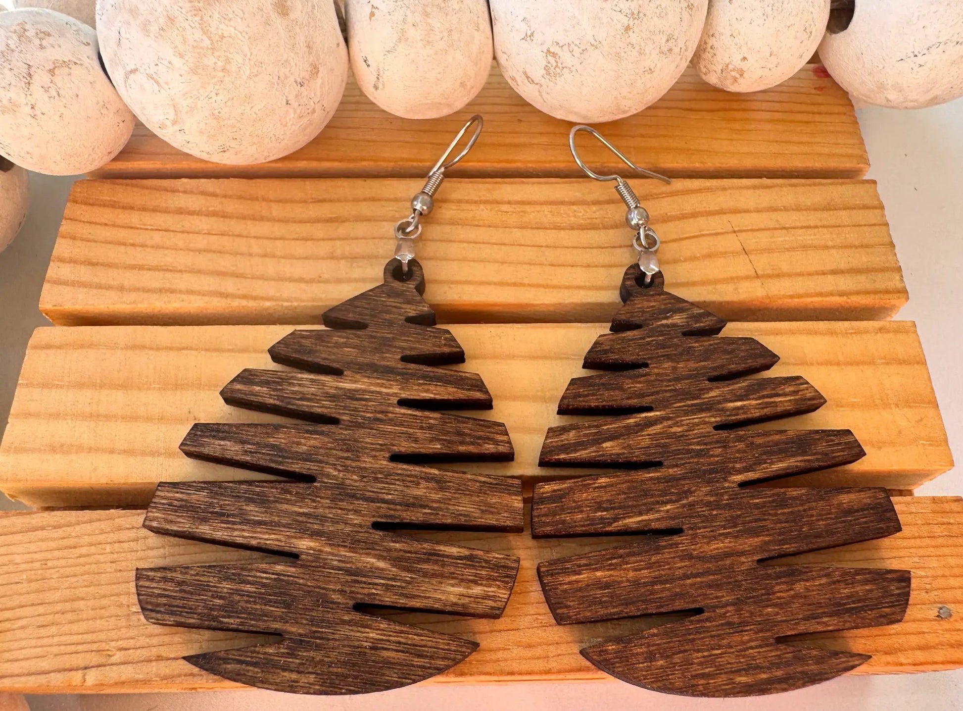 Truly Olive Wood Mandala Tree Shape - Earrings Dangle Earrings