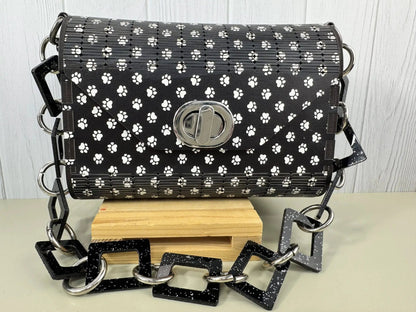 Truly Olive Puppy Paw Print Blue Flower Pattern Wood Handbag Clutch Purse - Clutch Bags Clutch Bag - Women's