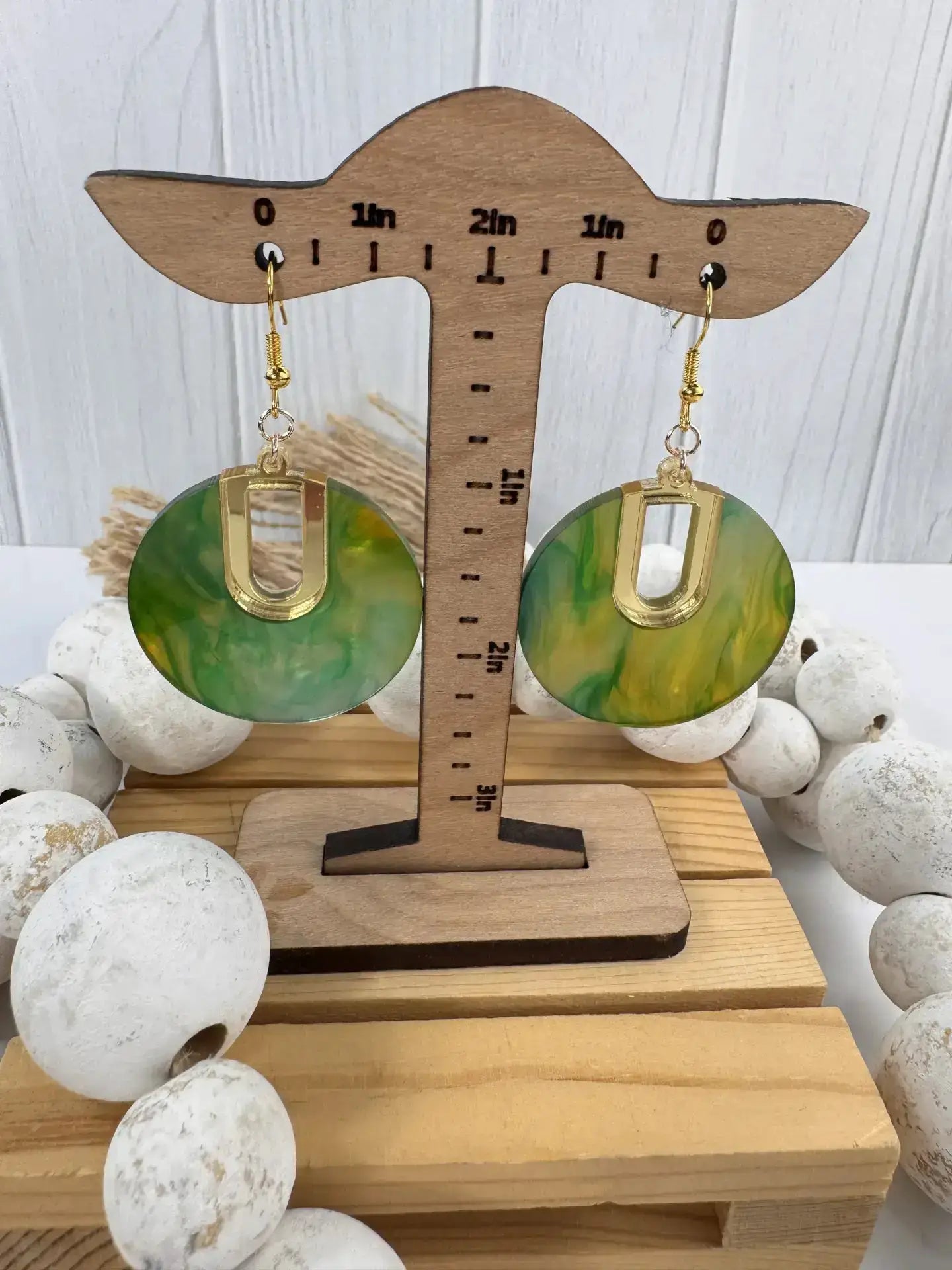 Truly Olive Green Swirl Pattern Resin Earrings Gift For Her - Earrings Dangle Earrings