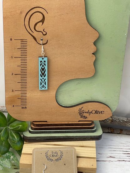 Truly Olive Rectangle Mandala Earrings Lightweight Wood Earrings - Earrings Dangle Earrings