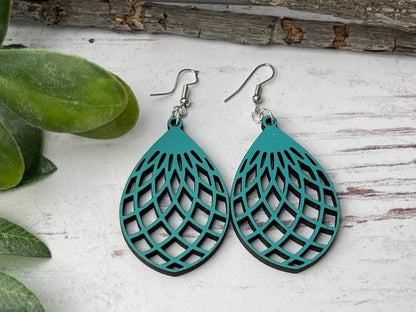 Truly Olive Wood Mandala Earrings Lightweight and Super Comfortable - Earrings Dangle Earrings