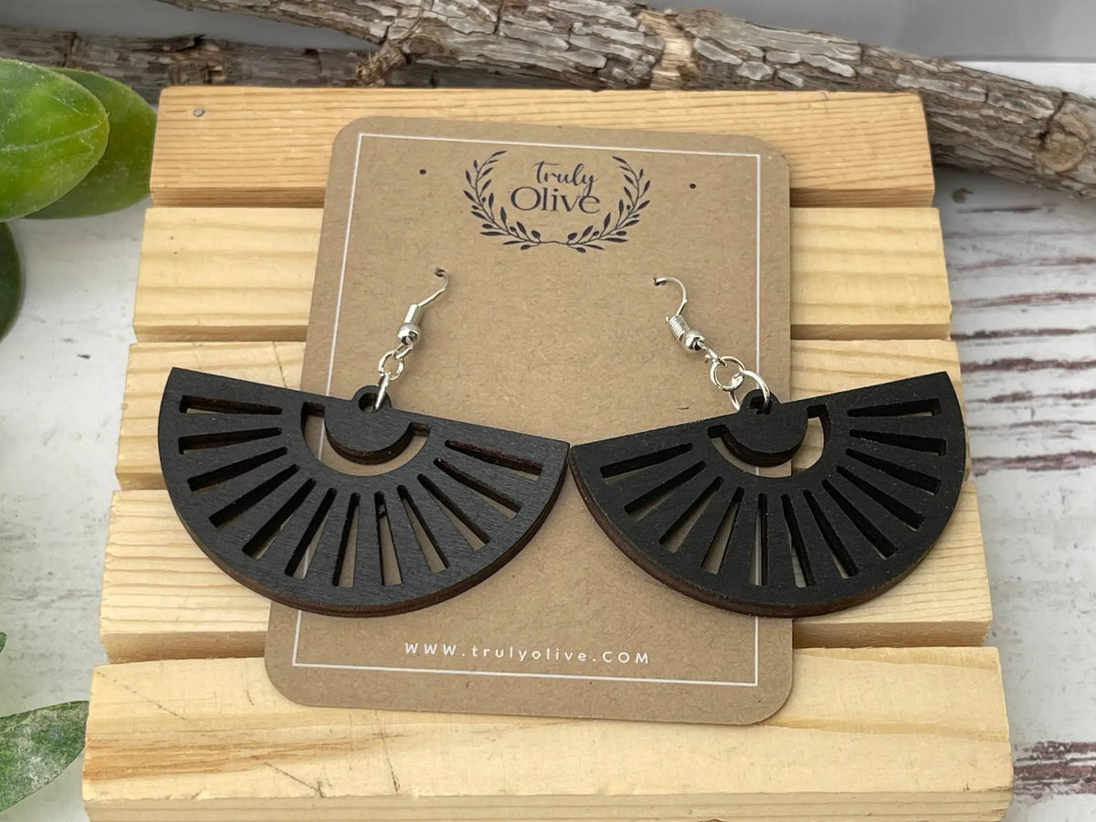 Truly Olive Fan Shape Wood Earrings - Earrings Dangle Earrings