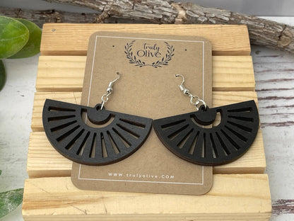 Truly Olive Fan Shape Wood Earrings - Earrings Dangle Earrings