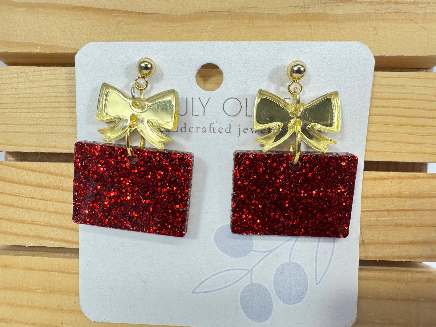 Truly Olive Red and Gold Christmas Present Earrings - Earrings Dangle Earrings