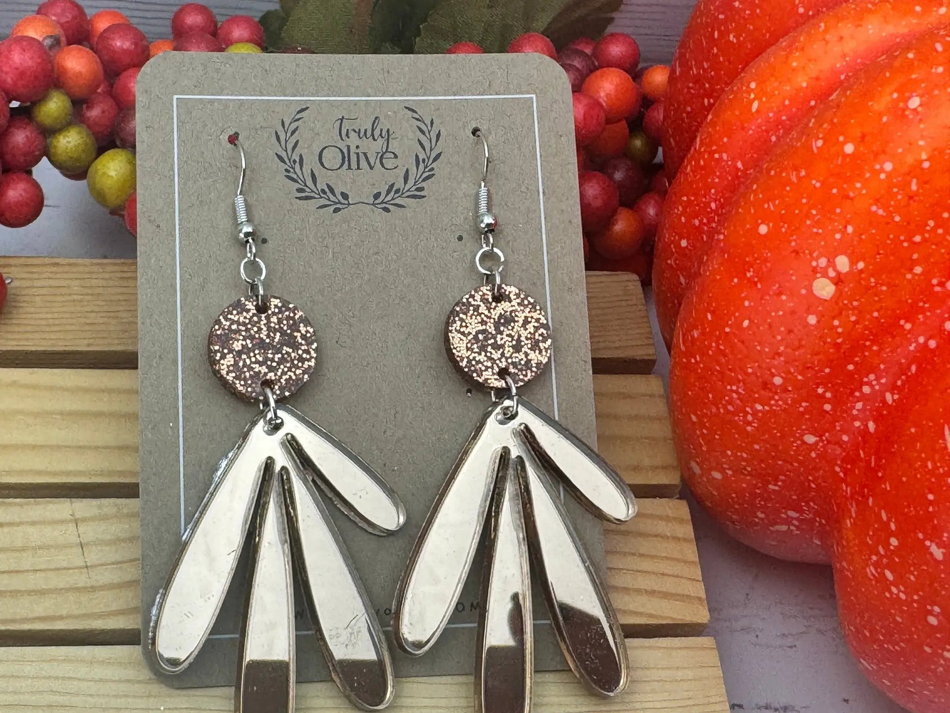 Truly Olive Fall Leaf Post Earrings - Earrings Dangle Earrings