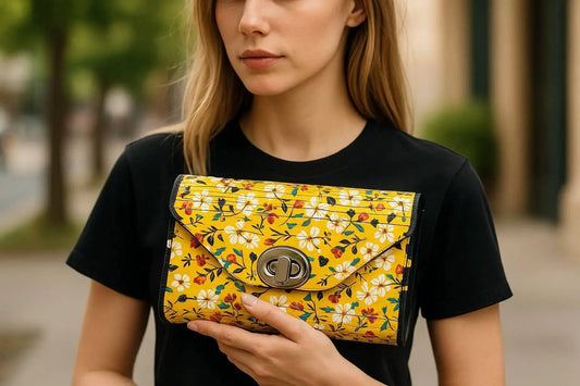 Truly Olive Bright Bloom Wood Clutch Yellow Floral Elegance - Clutch Bags Clutch Bag - Women's