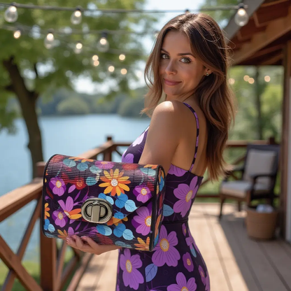 Truly Olive Bright Flower Pattern Wood Handbag Clutch Purse - Clutch Bags Clutch Bag - Women's