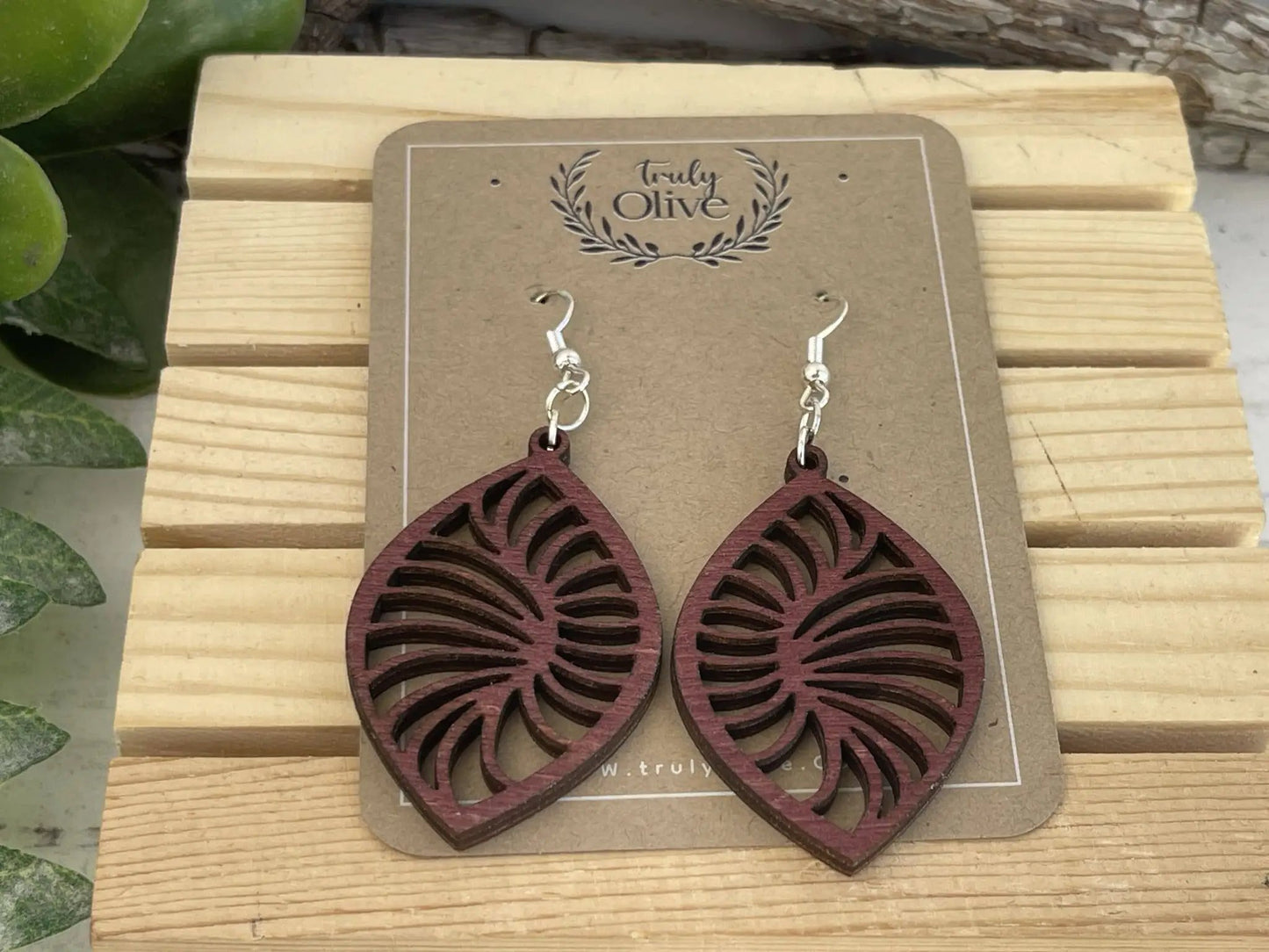 Truly Olive Stylish Geometric Wood Earrings - Earrings Dangle Earrings