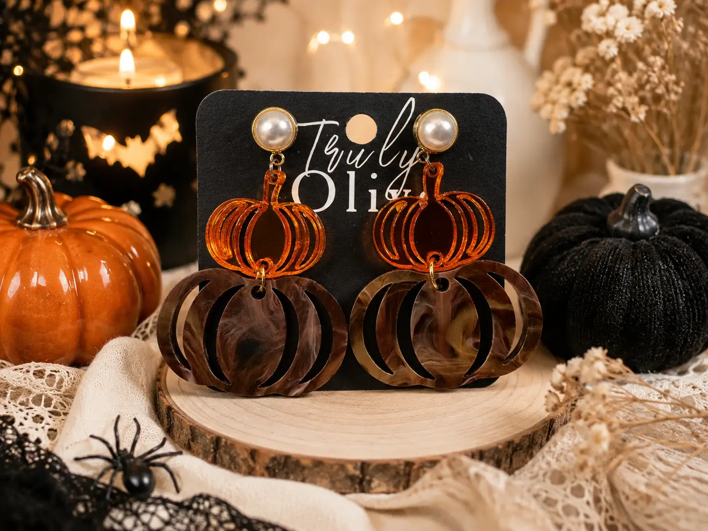 Trulyolive Tortoise Shell Pumpkin Fall Dangle Earrings - Earrings Stud/Post Earrings