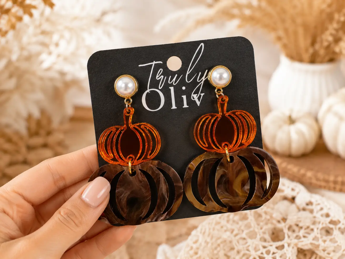 Trulyolive Tortoise Shell Pumpkin Fall Dangle Earrings - Earrings Stud/Post Earrings