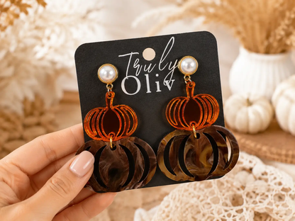 Trulyolive Tortoise Shell Pumpkin Fall Dangle Earrings - Earrings Stud/Post Earrings