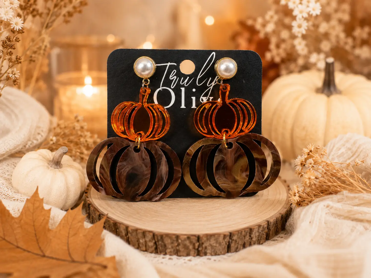Trulyolive Tortoise Shell Pumpkin Fall Dangle Earrings - Earrings Stud/Post Earrings
