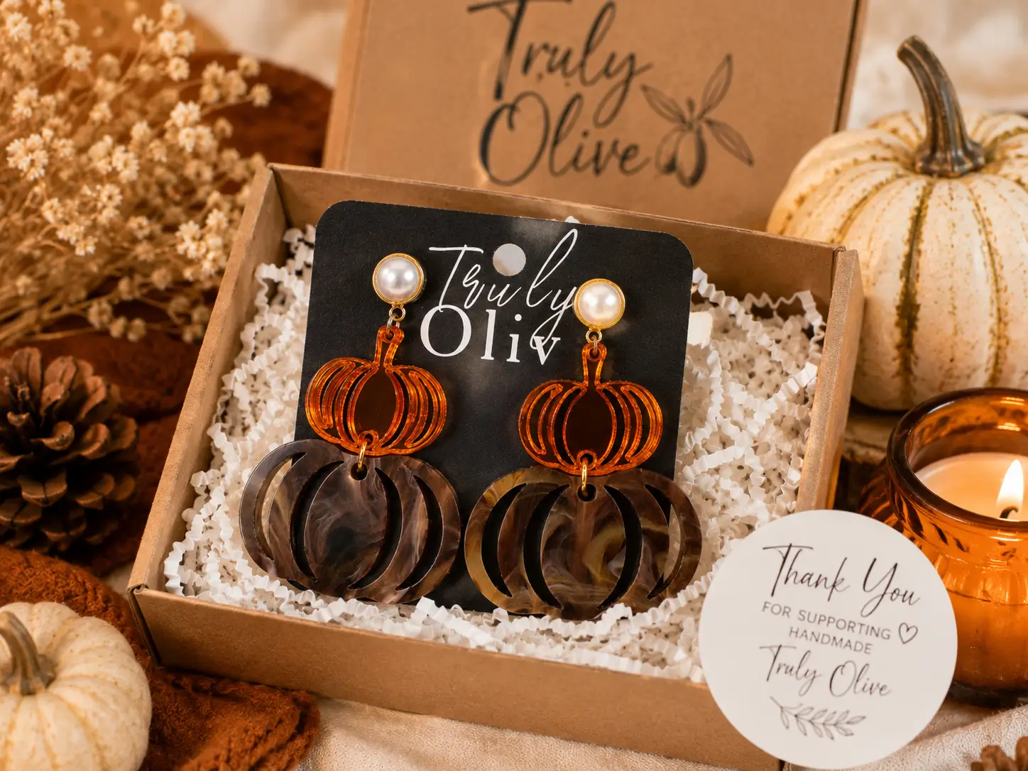 Trulyolive Tortoise Shell Pumpkin Fall Dangle Earrings - Earrings Stud/Post Earrings
