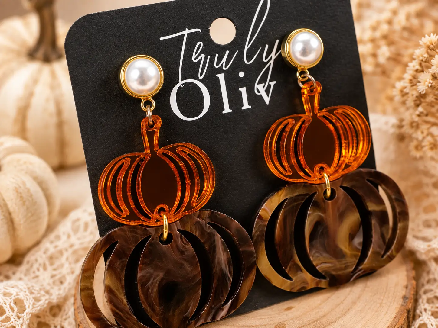 Trulyolive Tortoise Shell Pumpkin Fall Dangle Earrings - Earrings Stud/Post Earrings