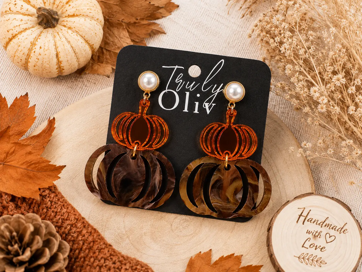 Trulyolive Tortoise Shell Pumpkin Fall Dangle Earrings - Earrings Stud/Post Earrings