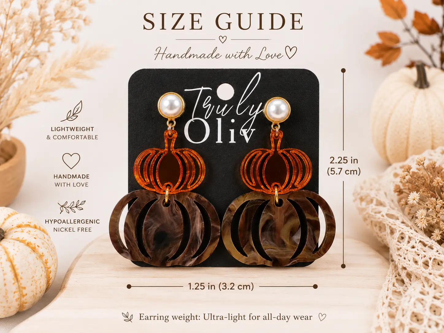 Trulyolive Tortoise Shell Pumpkin Fall Dangle Earrings - Earrings Stud/Post Earrings